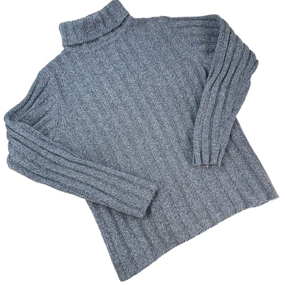 L.L. Bean Heather Blue Silk Cotton Lambswool Turtleneck Sweater - Picture 1 of 11